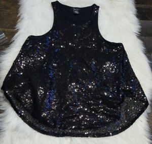 Rue21 Black Sleeveless Sequin Swing Top Size Medium